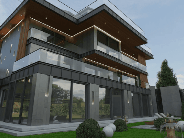 kahverengi ve gri tonlarında bir villa